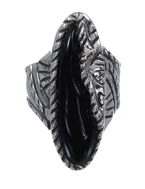 Jet And Genuine Sterling Silver Ring Size 8 VX59864