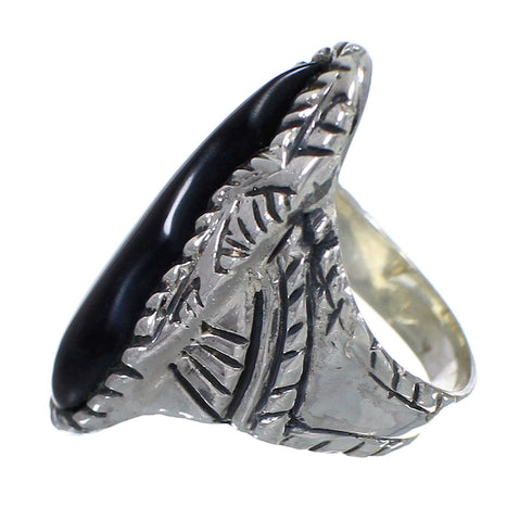 Jet And Genuine Sterling Silver Ring Size 8 VX59864