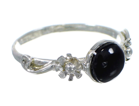Jet And Sterling Silver Flower Southwest Ring Size 6-1/4 VX60013