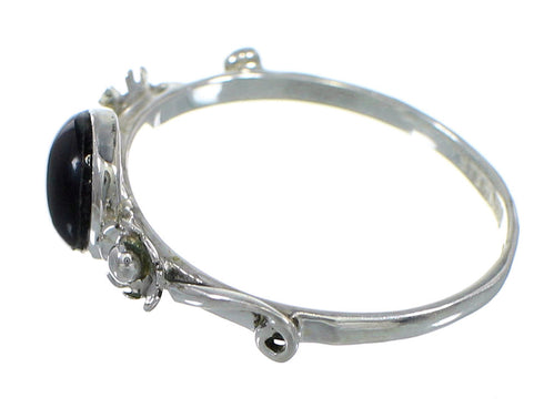 Jet And Sterling Silver Flower Southwest Jewelry Ring Size 7-1/4 VX60032