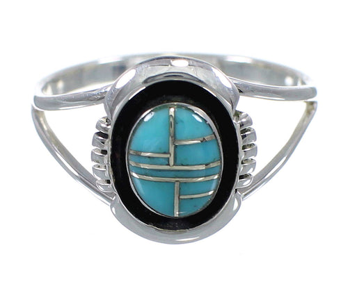 Southwest Turquoise Inlay Authentic Sterling Silver Ring Size 8-1/4 MX59882