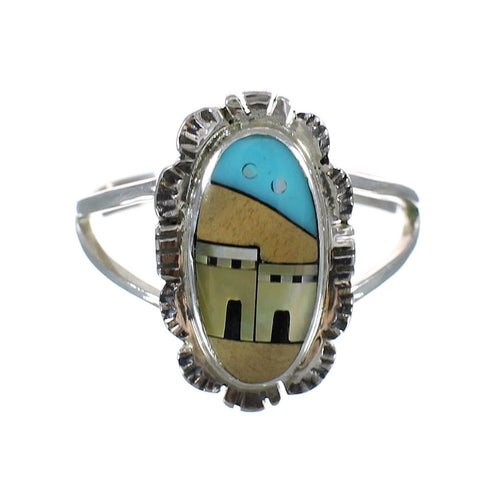 Southwestern Native American Village Design Multicolor And Silver Ring Size 4-1/2 YX77939