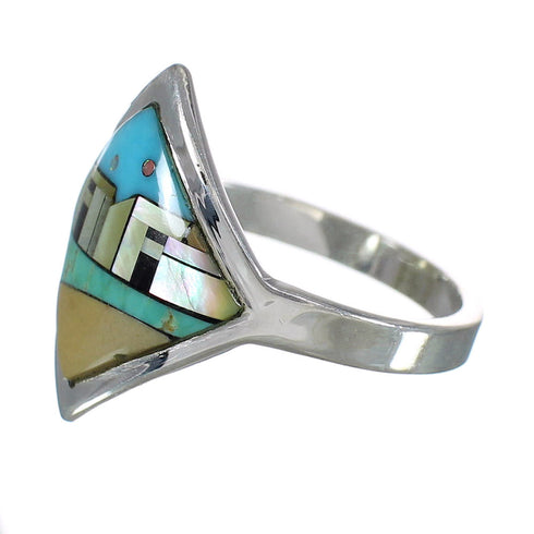 Silver Multicolor Native American Village Design Southwestern Ring Size 6 YX78024