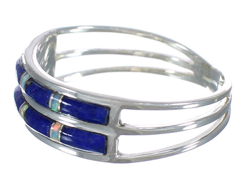 Southwest Lapis And Opal Inlay Genuine Sterling Silver Ring Size 5-3/4 WX60896