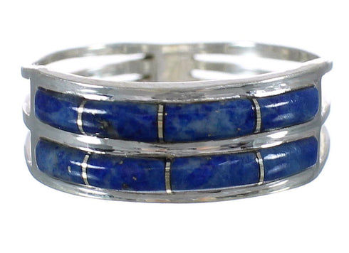 Southwest Lapis Inlay And Genuine Sterling Silver Ring Size 7-3/4 WX61000