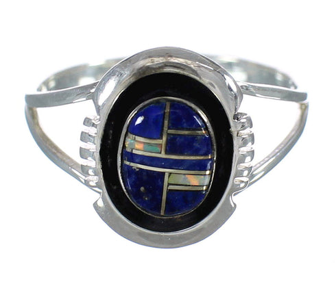 Southwestern Lapis And Opal Inlay Genuine Sterling Silver Ring Size 6-3/4 WX61085