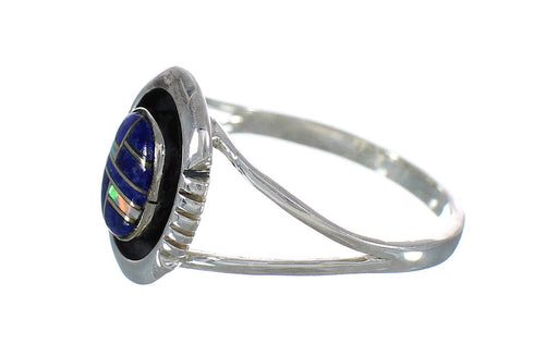 Southwestern Genuine Sterling Silver Lapis And Opal Inlay Ring Size 7-1/2 WX61094
