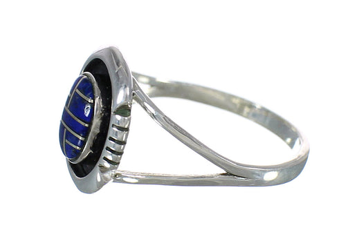 Southwestern Lapis Inlay And Authentic Sterling Silver Ring Size 6-1/4 WX61130