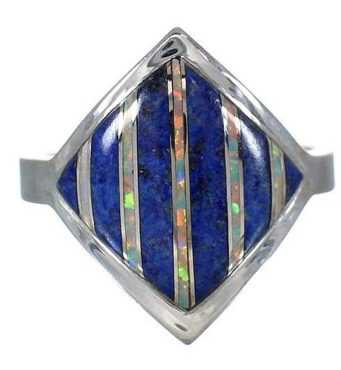 Lapis And Opal Inlay Jewelry Southwestern Silver Ring Size 7-1/4 WX61617