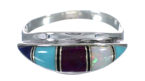 Multicolor Inlay Southwest Sterling Silver Ring Size 7-3/4 MX60092