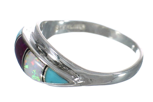Southwest Multicolor Inlay Sterling Silver Ring Size 8 MX60093