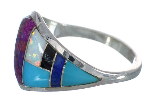 Southwest Multicolor Inlay Silver Ring Size 7-1/4 MX60117