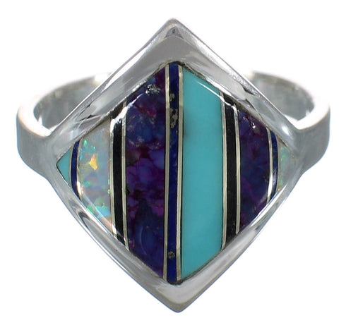 Multicolor Inlay Silver Southwest Ring Size 7-1/2 MX60142