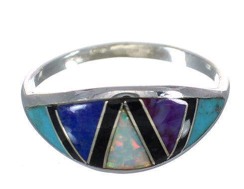 Genuine Sterling Silver And Multicolor Inlay Ring Size 8-1/4 MX60168