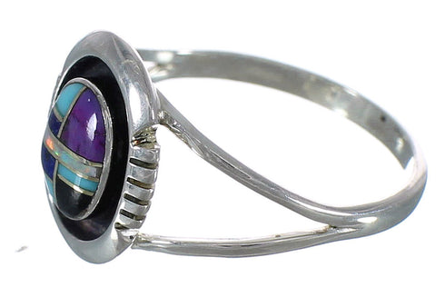 Southwest Sterling Silver And Multicolor Jewelry Ring Size 7-1/2 MX60264