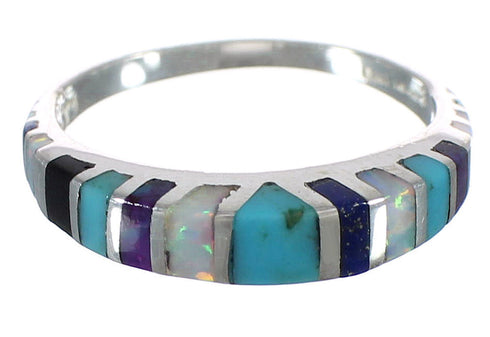 Southwest Multicolor Inlay Authentic Sterling Silver Ring Size 7-3/4 MX60542