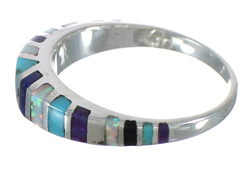 Southwest Multicolor Inlay Authentic Sterling Silver Ring Size 7-3/4 MX60542
