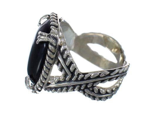 Jet And Sterling Silver Southwestern Jewelry Ring Size 6-3/4 WX60442
