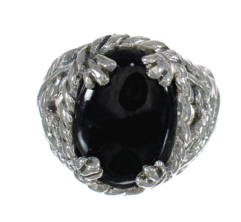 Southwestern Jewelry Jet And Genuine Sterling Silver Ring Size 5 WX60504