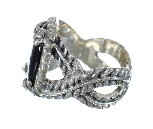 Southwestern Jewelry Jet And Genuine Sterling Silver Ring Size 5 WX60504