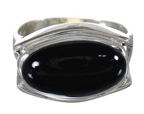 Southwestern Jewelry Authentic Sterling Silver And Jet Ring Size 8-1/2 WX60664