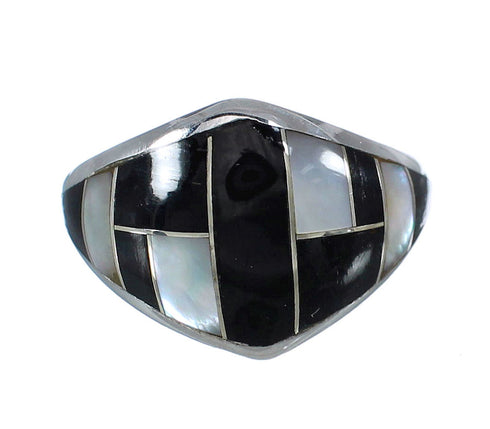 Jet And Mother Of Pearl Southwest Sterling Silver Ring Size 5-1/4 WX60673