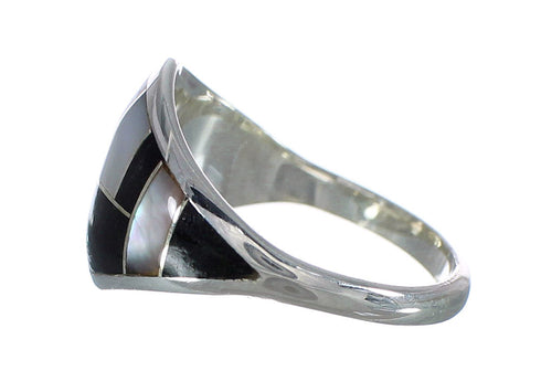 Jet And Mother Of Pearl Southwestern Silver Ring Size 6-1/4 WX60686