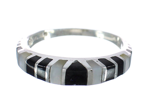 Mother Of Pearl And Jet Inlay Southwest Silver Ring Size 7-3/4 WX60796