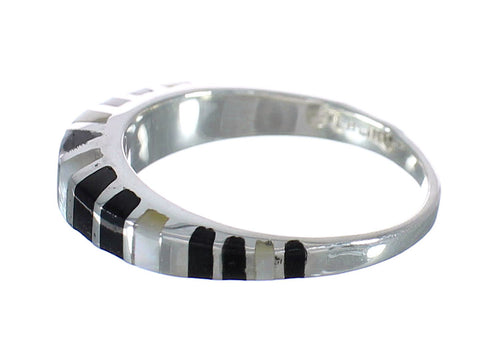 Sterling Silver Southwest Jet And Mother Of Pearl Inlay Ring Size 6-3/4 WX60789