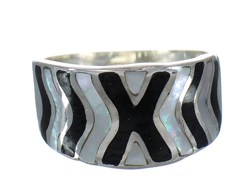 Jet Mother Of Pearl Sterling Silver Ring Size 7-1/4 RX92390