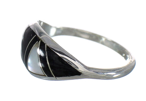 Sterling Silver Jet And Mother Of Pearl Inlay Ring Size 6 FX92444