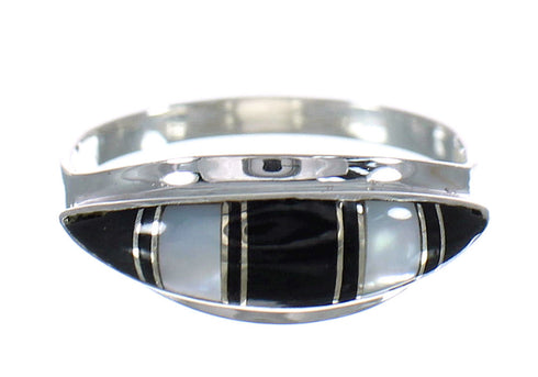 Mother Of Pearl And Jet Sterling Silver Ring Size 8-1/4 RX92506