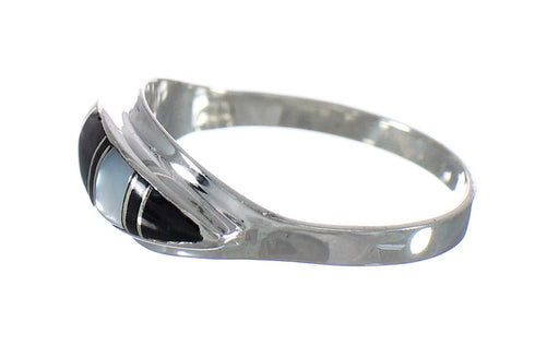 Southwestern Sterling Silver Jet Mother Of Pearl Ring Size 7-1/4 RX92501