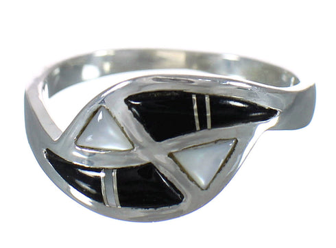 Genuine Sterling Silver Jet And Mother Of Pearl Ring Size 5-1/2 FX92473