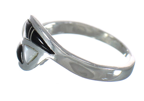 Genuine Sterling Silver Jet And Mother Of Pearl Ring Size 5-1/2 FX92473