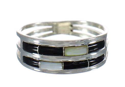 Mother Of Pearl Jet Genuine Sterling Silver Ring Size 7-1/4 RX92573