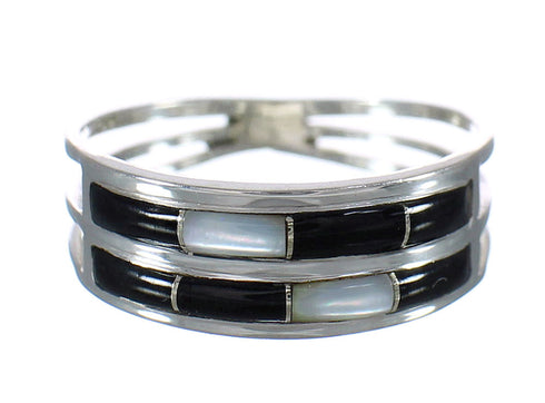 Southwest Mother Of Pearl Jet And Sterling Silver Ring Size 6 RX92592