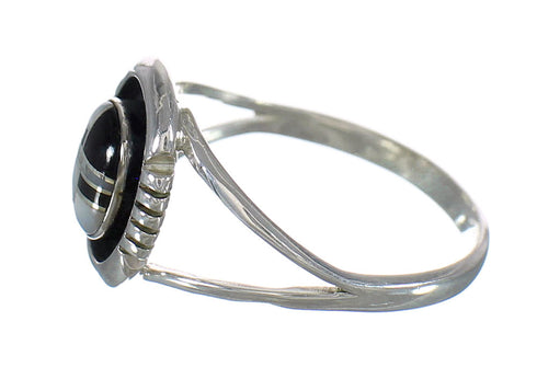 Jet And Mother Of Pearl Sterling Silver Ring Size 5-1/2 FX92517