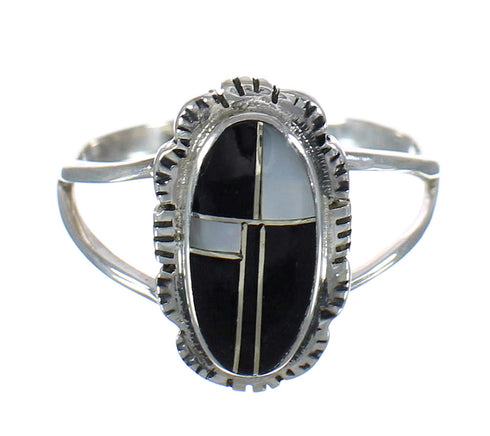 Authentic Sterling Silver Jet And Mother Of Pearl Jewelry Ring Size 6-1/2 FX92598