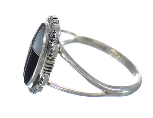 Genuine Sterling Silver Jet And Mother Of Pearl Ring Size 5-1/2 FX92587
