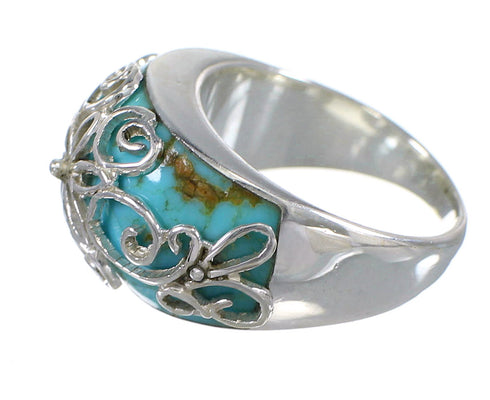 Southwestern Turquoise Inlay Sterling Silver Ring Size 5 AX79633