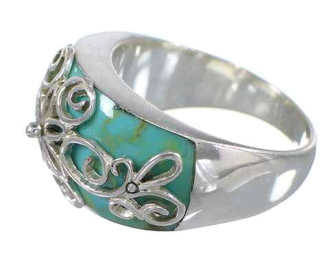 Southwest Turquoise Inlay Silver Ring Size 5-1/2 X79641