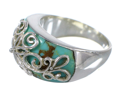 Turquoise Inlay Silver Jewelry Ring Size 7-1/2 X79654