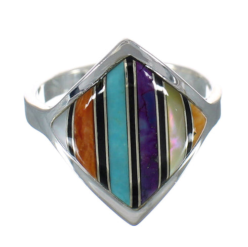 Silver Multicolor Inlay Southwest Ring Size 8-1/4 MX60885