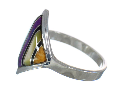 Southwest Multicolor Inlay Authentic Sterling Silver Ring Size 6-1/4 MX60892