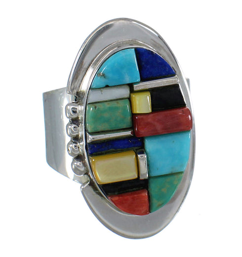 Sterling Silver Multicolor Inlay Southwest Ring Size 8-3/4 MX61062