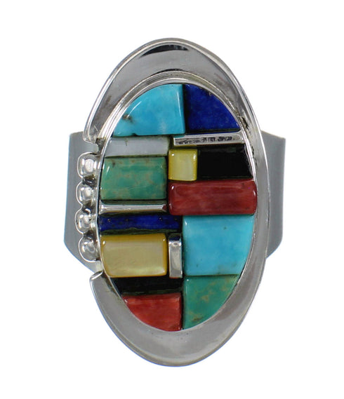 Sterling Silver Multicolor Inlay Southwest Ring Size 8-3/4 MX61062