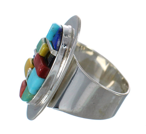 Sterling Silver Multicolor Inlay Southwest Ring Size 8-3/4 MX61062