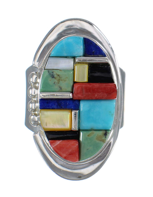 Multicolor Inlay Southwest Sterling Silver Ring Size 6-1/4 MX61070