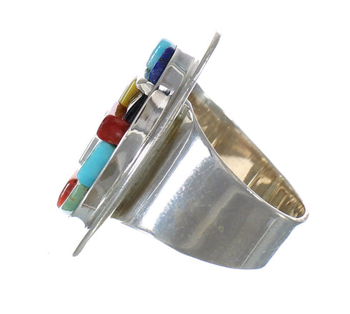 Multicolor Inlay Southwest Sterling Silver Ring Size 6-1/4 MX61070